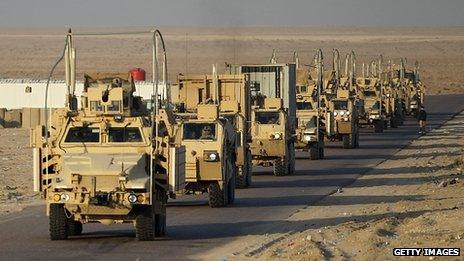 Last convoy of US troops in Iraq prepares to cross Kuwait border. 18 Dec 2011