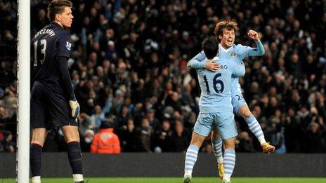 David Silva celebrates the winner against Arsenal