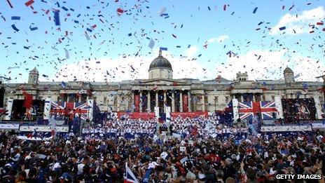 The Olympic and Paralympic Heroes Parade in Trafalgar Square, London, in October 2008.