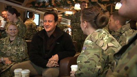 David Cameron with UK troops in Afghanistan