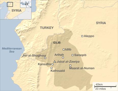 Map: Key locations in Idlib province