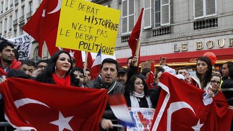 Franco-Turkish protesters outside the National Assembly in Paris (22 Dec 2011)