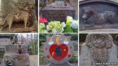 The graves of Barry, Rin Tin Tin, Lick, Marquise and Tony, Tipsy, Bibi in the cemetery at Asnieres-sur-Seine