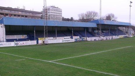 Farrar Road's grandstand, viewed from the Farrar Road end, December 2011