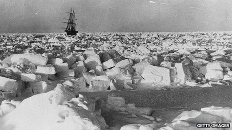 The Nimrod navigating through pack ice in 1908