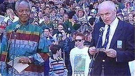 Sir Ewart Bell with Neson Mandela at the '95 World Cup