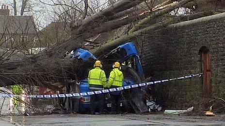 Emergency services at the scene of the crash in Witley, Godalming