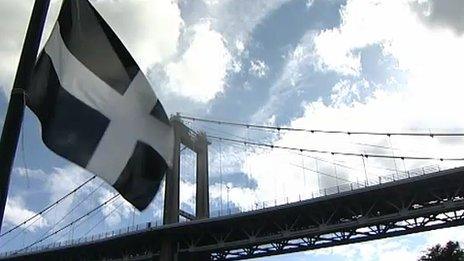 The Cornish flag and Tamar Bridge