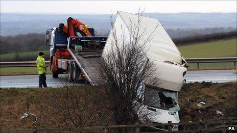 A van is recovered from the side of the A1 near Boroughbridge, North Yorkshire