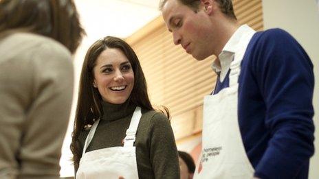 The Duke and Duchess of Cambridge take part in a cookery session during a visit to the Centrepoint charity in December 2011.