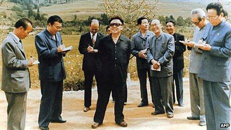 Kim Jong-il in 1999 with his inner circle