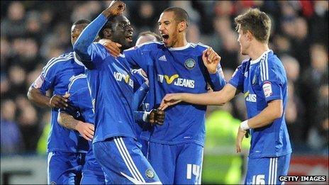 Macclesfield Town's Arnaud Mendy celebrates