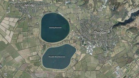 An artists' impression of the possible site for a new reservoir in Cheddar, Somerset