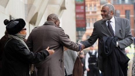 Neville Lawrence outside Old Bailey