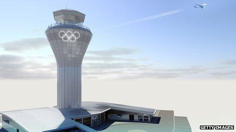 An artists impression of how the Olympic Rings at will look Birmingham Airport