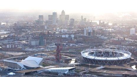 Aerial shot of Olympic park in December 2011