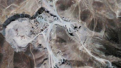 Satellite image provided by GeoEye in September 2009 showing facility under construction inside a mountain some 20 miles (32km) north-east of Qom, Iran