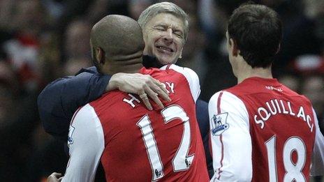 Thierry Henry hugs Arsene Wenger after scoring against Leeds