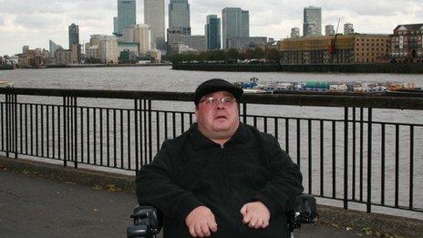 Pat Davey beside the Thames in Tower Hamlets