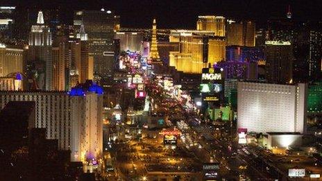 A night-time view of Las Vegas