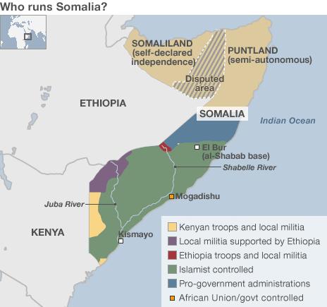 Map showing which groups occupy Somalia