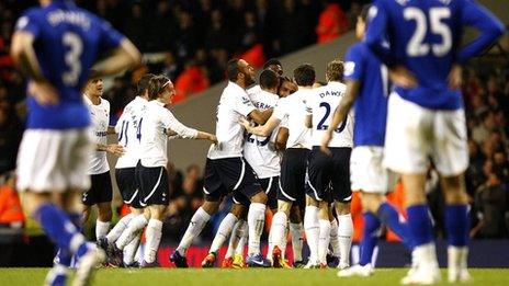 Tottenham celebrate Benoit Assou-Ekotto's goal