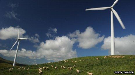 Wind turbines on a hillside