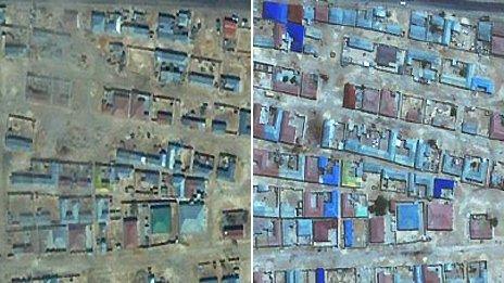Satellite images of Garowe - February 2002 (l) June 2009 (r)