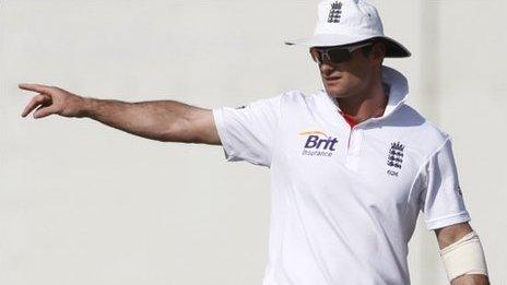 England captain Andrew Strauss during the warm-up game against Pakistan Cricket Board XI