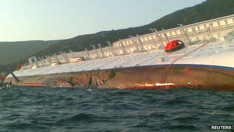 Costa Concordia with hole in its hull (14 January 2011)