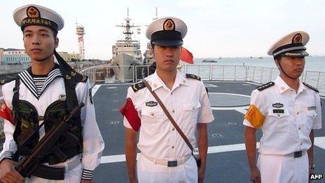 File image of Chinese sailors on board a frigate on 22 September 2011