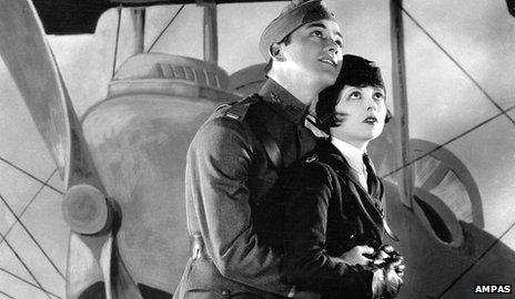 Charles "Buddy" Rogers and Clara Bow as they appear in Wings, 1927. Courtesy of Ampas.