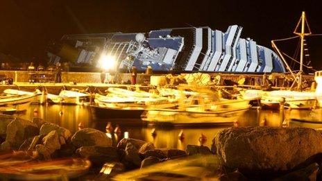 The Costa Concordia as seen from Giglio island