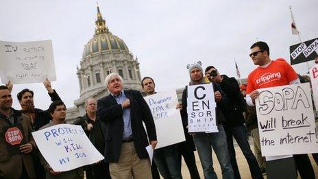 Sopa and Pipa protesters in San Francisco 18 January 2012