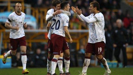 Aston Villa celebrate Robbie Keane's goal