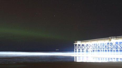 The Northern Lights as seen near Saltburn Pier, Cleveland