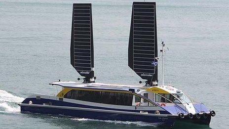 Solar Albatross in Hong Kong with solar sails raised