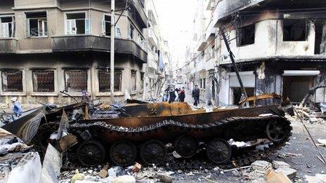 Damage on the streets of Homs (23 January)