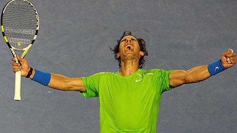 Rafael Nadal celebrates victory over Tomas Berdych