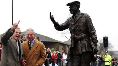 Dickie Bird and Prince Charles in Barnsley. Picture: John Giles/PA Wire