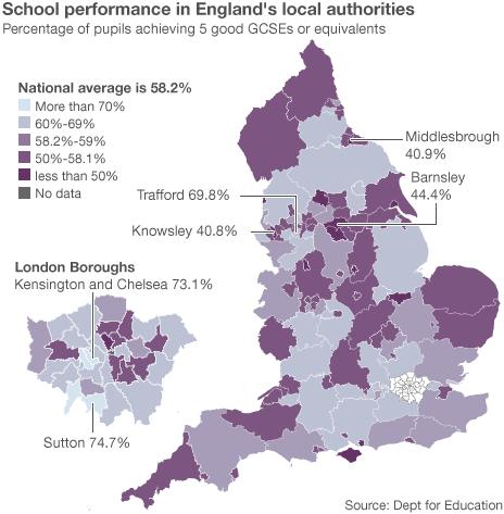 Map showing school performance