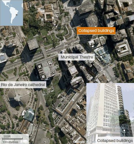 Map showing the buildings which collapsed in Rio de Janeiro