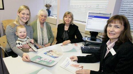 Philippa Sly with her son George and mother Janet Walton, with Councillor Celia Gofton and Registration Officer, Maureen Ball.