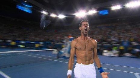 Novak Djokovic celebrates his amazing Australian Open win