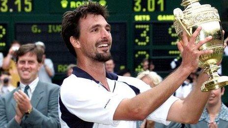 Goran Ivanisevic celebrates winning the 2001 Wimbledon title