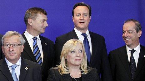 UK PM David Cameron (centre) with EU colleagues, 30 Jan 12