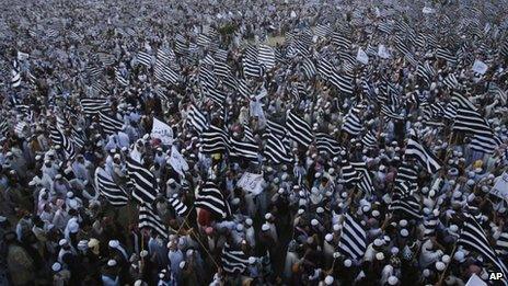 Supporters of the pro-Taliban Jamiat Ulema Islam party at a rally in Karachi