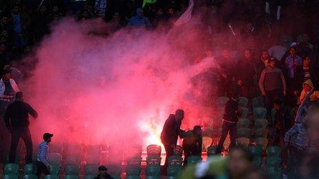 Flares thrown in the stadium