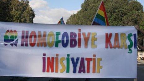 A banner on a march against homophobia in northern Cyprus, 2009 (image via Initiative Against Homophobia)