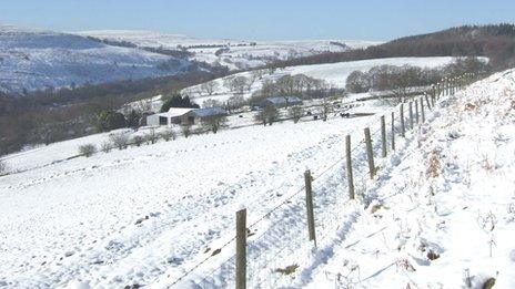 Snow-covered hills above Deri in the Darran Valley, near Bargoed. Picture: David Nicholas